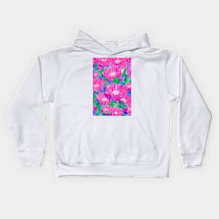 Field of pink daisies watercolor painting Kids Hoodie